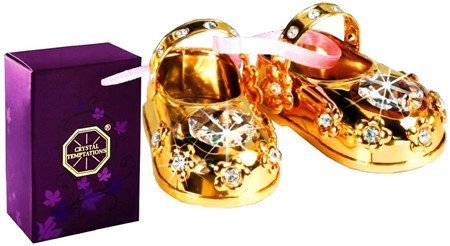 BRYLLUPSGAVE FRA FORÆLDRE. Forgyldt pige sko med Swarovski krystaller