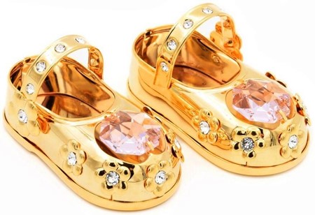 BRYLLUPSGAVE FRA FORÆLDRE. Forgyldt pige sko med Swarovski krystaller