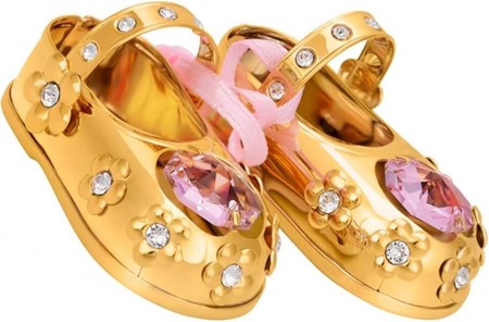 BRYLLUPSGAVE FRA FORÆLDRE. Forgyldt pige sko med Swarovski krystaller