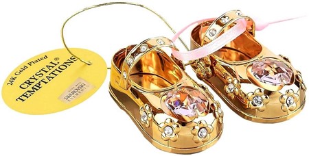 BRYLLUPSGAVE FRA FORÆLDRE. Forgyldt pige sko med Swarovski krystaller
