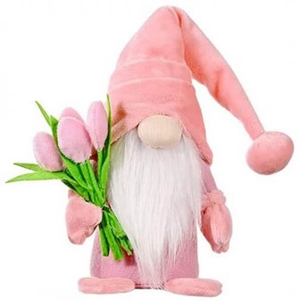 Sjove påskenisser. To plys søde dværge med tulipaner. 37 cm