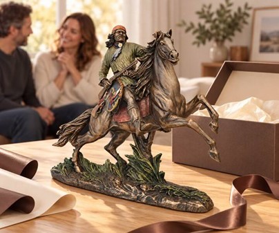 INDIANER FIGUR. Apache på hest, bronze dekoration til hjemmet