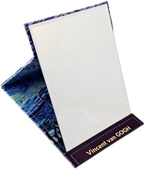 Toiletspejl i et etui med berømte værk "Stjernenatten" af V. van Gogh