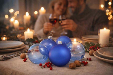 Juleting. Sættet med 6 stykker polske juleglaskugler i kongeblå, Ø 7cm