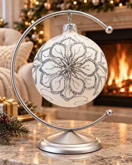 Hvide juletræskugler glas. Smukke håndblæste julekugler. Ø 10 cm 6 stk
