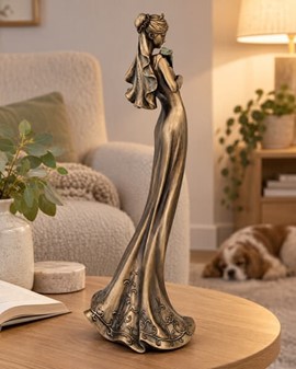 BRYLLUPSFIGURER. Smuk bronze skulptur af brudepige med lilje