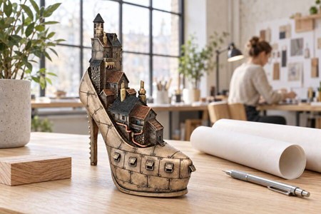 Steampunk sko-skulptur – Fantastisk by møder victoriansk maskineri