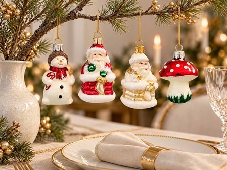 JULEKUGLER FIGURER. Eksklusivt julesæt med 12 mundblæste glas figurer