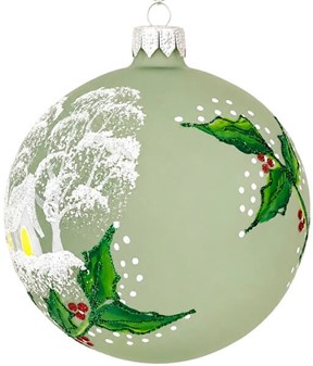 Polsk glas julepynt. Grøn julekugle med en fugl på lanterne. Ø 10 cm