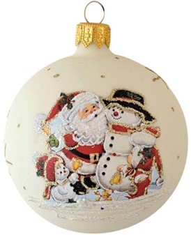 Glas julekugler fra Polen i hvid med flot julemotiv. Ø 8 cm, 6 stk