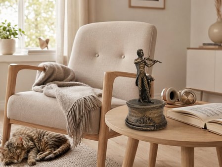 Tidsrejse til Wien. Elegant Johann Strauss Bronzefigur med Spilledåse