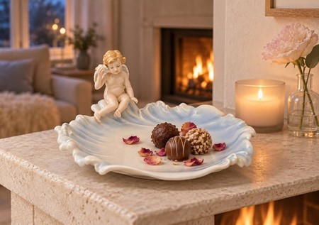 JULEBORD DEKORATION. Elegant porcelæn tallerken med englemotiv