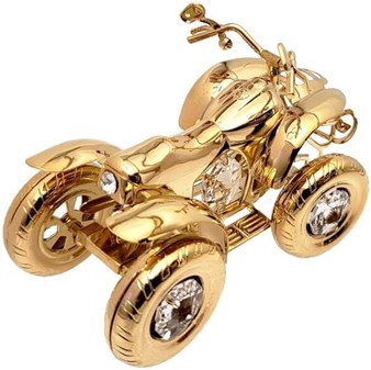 18 ÅRS GAVE. Smuk forgyldt lille quad med ni Swarovski krystaller