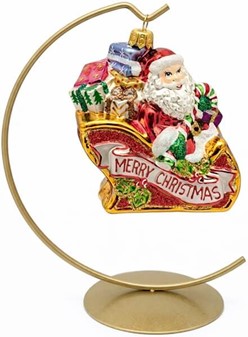 Julefigur. Fantastisk glasfigur af julemanden i slæde til juletræ