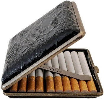 Elegant Sort Kunstlæder Cigaret etui til 20 King Size Cigaretter