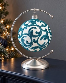 Hvid og blå glas julekugler fra Polen. Smukke mønstre, Ø 10 cm 6 stk