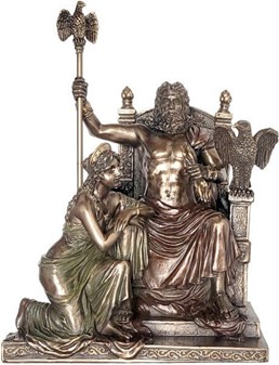 GAVE TIL MÆND. Flot bronzeskulptur af Zeus og Hera på tronen
