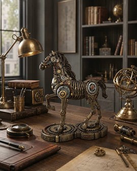 Enestående Steampunk Hest: Unik Bronze Kunst – Drømmenes Mekanik!