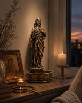Enestående Jesus-figur med døbefont. Skønhed og hengivenhed på én gang