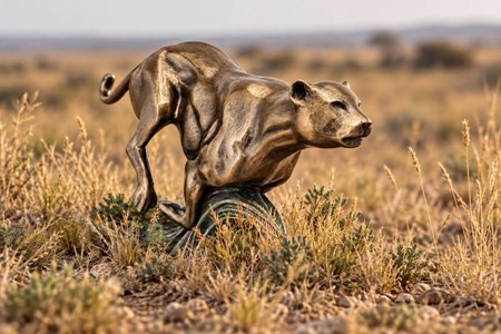 Bronze figur af gepard på flugt. Fænomenal pynt til hjemmet og kontor