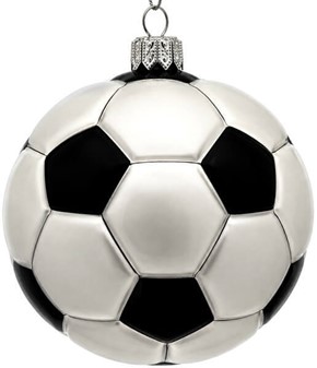 Julepynt fodbold. Glas julekugle i form af sort og sølv fodbold