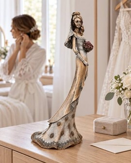 BRYLLUPSFIGUR. Smuk bronze figur af bruden med en bryllupsbuket