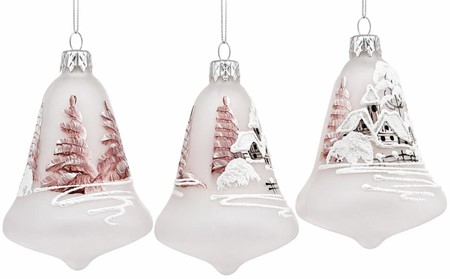 Ting til juletræet. Vinter på hvide juleklokke i mundblæst glas. 8 cm
