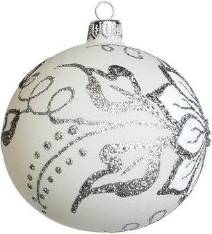 Hvide juletræskugler glas. Smukke håndblæste julekugler. Ø 10 cm 6 stk