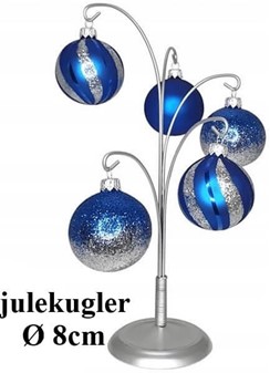 Metalstativ til 5 stk julekugler i guld og sølv at vælge imellem