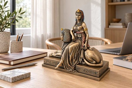 Kleopatra og Sfinks Bronze Statue: Tidløs Elegance til Dit Rum
