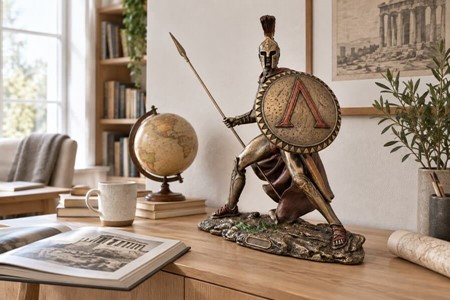 Leonidas Figur. Imponerende Spartanske Konge i Bronze