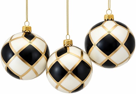 Julens sort-hvide poesi. Håndlavede skakmønstrede glas julekugler
