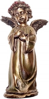 ENGELFIGUR. Engel med en due. Sød Veronese bronze figur