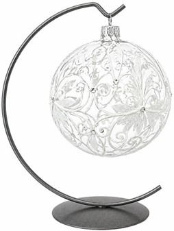Julepynt, glas julekugler gennemsigtig mat med hvid dekoration. Ø 10cm