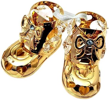 SMÅ GAVER TIL BABY. Guldbelagt drengesko med Swarovski krystaller