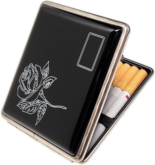 PERFEKTE GAVE TIL HENDE. Sort metal Vom Hofe cigaretetui med hvid rose