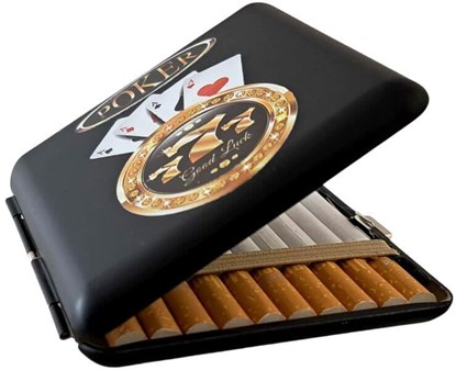 Sort metal cigaret etui til en pokerspiller. Til 20 stk cigaretter