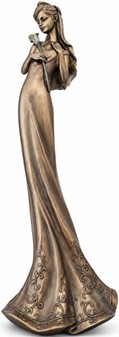 BRYLLUPSFIGURER. Smuk bronze skulptur af brudepige med lilje