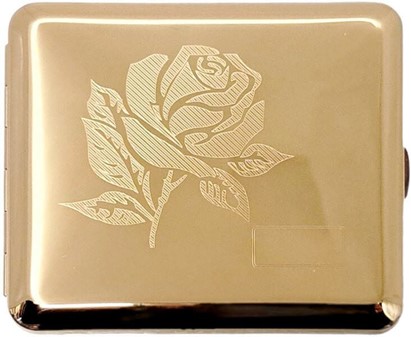 Forgyldt Cigaretetui med Rose. Unikke Valentinsdag Gave til Hende