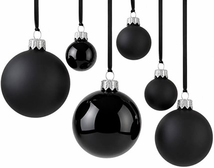 Små julekugler fra Polen, billige priser, sort mat & blank. Ø 3 & 6 cm