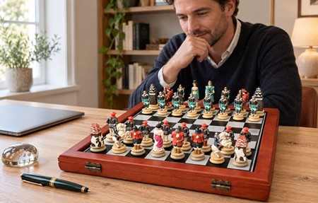 FØDSELSDAGSGAVE TIL HAM. Spændende skak med samurai krigere figurer