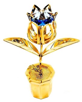 Charmerende figur af en forgyldt tulipan med en blå Swarovski krystal