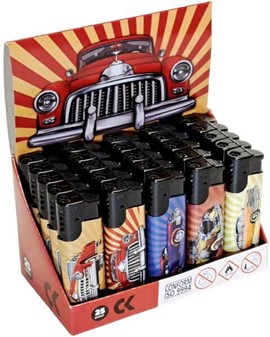LIGHTER MED BILLEDE. Engangslightere med billeder af retro biler 5 stk