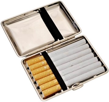 GAVEIDE TIL HAM. Stilfuldt, tysk metal cigaretetui Vom Hofe manufaktur