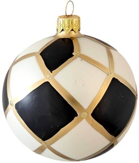 Julens sort-hvide poesi. Håndlavede skakmønstrede glas julekugler