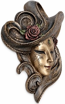 VÆGPYNT. Bronze venetiansk maske med roser. Perfekt bryllupsgave ideer