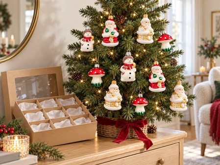 JULEKUGLER FIGURER. Eksklusivt julesæt med 12 mundblæste glas figurer
