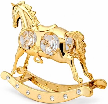SMÅ GAVER TIL PIGER. Flot forgyldt gyngehest med Swarovski krystaller