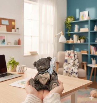 Smuk romantisk bamse figur i bronze – unik gave til hende