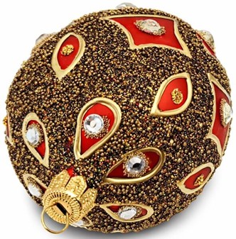 Smukt rigt dekoreret julepynt, polsk rød glas æg a la Fabergé. 13 cm
